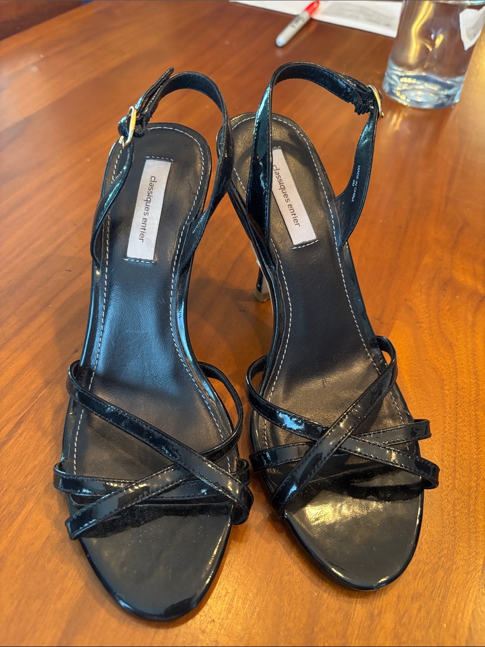 Classique Entier Black Patent Strappy Slingback Heels Size 6